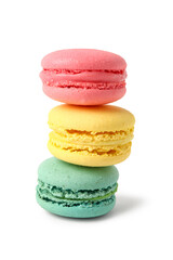Different tasty sweet macaroons on white background