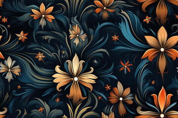 seamless pattern with flowers on black background. Decor for fabric and textile decoration