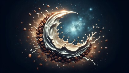 Coffee splashes with crescent moon and stars.