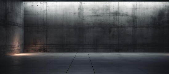 A black and white view of an empty parking garage, with stark concrete walls and empty spaces for vehicles. The cold and desolate atmosphere is evident in the lack of activity. - obrazy, fototapety, plakaty