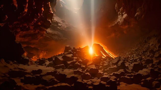 A Spectacular Fiery Inferno Casts a Brilliant Glow in the Depths of an Earthly Cavern