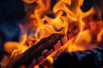 Fototapeta premium Close-up of vibrant campfire flames, perfect for illustrating articles on camping and survival.