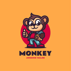 Vector Logo Illustration Monkey Mascot Cartoon Style.