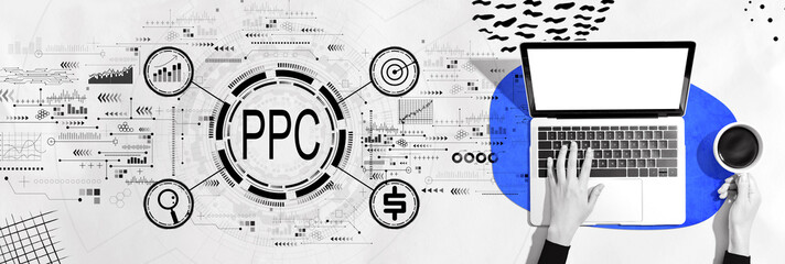 PPC - Pay per click concept with person using a laptop computer - obrazy, fototapety, plakaty