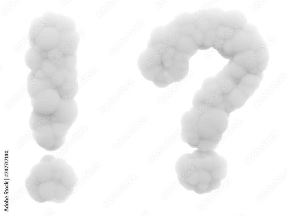 Fototapete playful punctuation!: exclamation and question marks leap into 3d! crafted from fluffy cotton like c