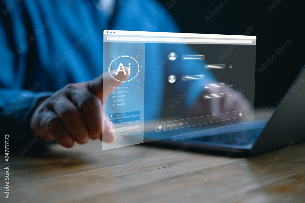 Aufkleber ai tech, businessman show virtual graphic global internet connect chatgpt chat with ai, artificial i