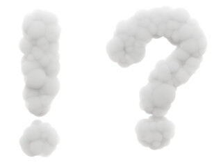 Playful Punctuation!: Exclamation and question marks leap into 3D! Crafted from fluffy cotton like clouds, with wispy smoke accents, they add whimsy to any message. 