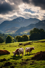 Fototapeta na wymiar Idyllic Countryside: A Pictorial Representation of Grazing Ayrshire Cows