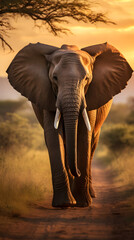 Fototapeta na wymiar Majestic African Elephant Roaming in the Sunlit Plains of Africa