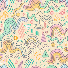 Abstract Waves and Circles Seamless Pattern Wallpaper Design