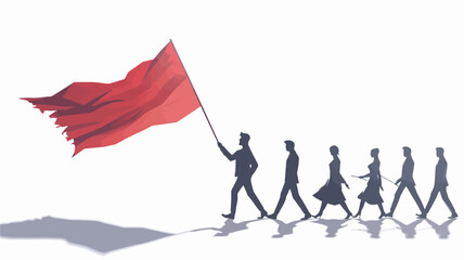  in the company of other people, a black person holds a hand waving a red flag, in the style of flowing silhouettes, illustrative pen and ink