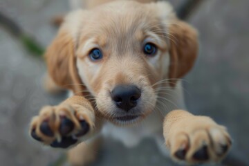 Adorable Puppy With Blue Eyes. Generative AI