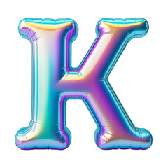 Letter K Iridescent Typeface Balloon, whimsically Inflated Alphabet Illustration