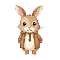 Obraz premium Vector illustration cute bunny in a beige raincoat for sticker, print, poster, postcard 