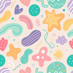 Seamless Shell and Animal Pattern Vector Illustration