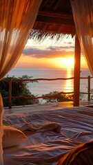 Fototapeta na wymiar Luxury beach escapes, private villa by the sea, sunrise yoga, and spa relaxation, ultimate rejuvenation