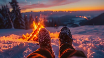 Skiing adventures in snowy mountains, exhilaration of downhill runs, cozy evenings by the fire, shared joy - obrazy, fototapety, plakaty