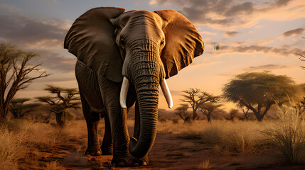 Majestic African Elephant Roaming in the Sunlit Plains of Africa