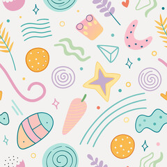 Sweets Seamless Pattern Vector Illustration with Love, Flowers, and Candy for Christmas Wallpaper, Design, and Card Decoration