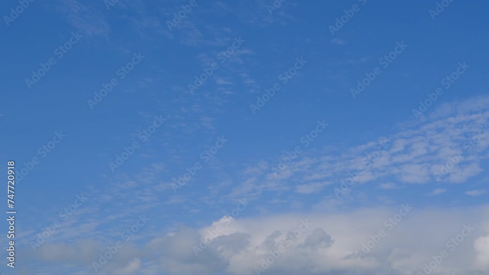 Wall mural blue sky with fluffy cloud time lapse on a sunny day 4k footage.