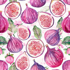 bright pattern with figs and flowers. Suitable for printing on fabrics, wallpaper, paper.