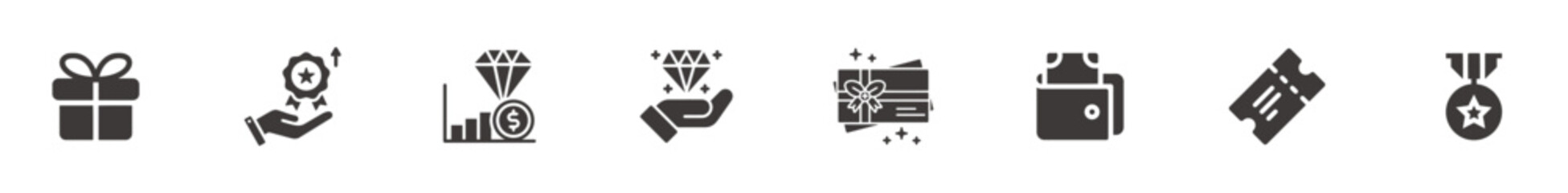 Exclusive benefit, prize, incentive, reward editable flat vector icons.