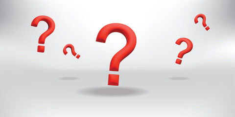 Red question mark on white background. There is space to place text. Used in graphic design, banners, web designs, presentations.