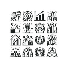 Fototapeta premium Success award growth win thumbs up key editable stroke outline icons set isolated