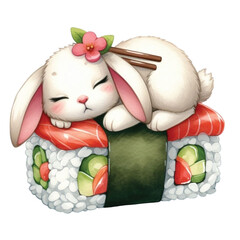 Obraz premium rabbit cute little sleeping on sushi