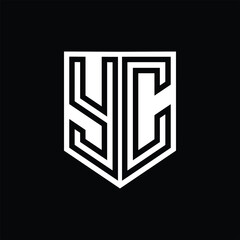 YC Letter Logo monogram shield geometric line inside shield design template