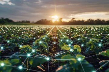 Internet of Things in Agriculture Envision farms equipped with sensors and connected devices to optimize crop production - obrazy, fototapety, plakaty