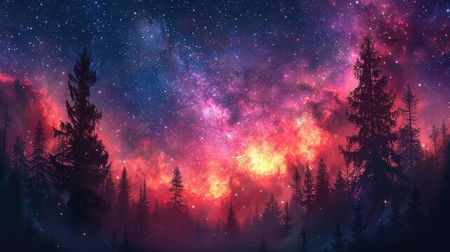 Beautiful Fantasy Starry Night Sky, Blue And Purple Colorful, Galaxy And Aurora 4k Wallpaper