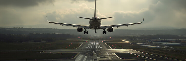 Airplane landing in the airport. - obrazy, fototapety, plakaty