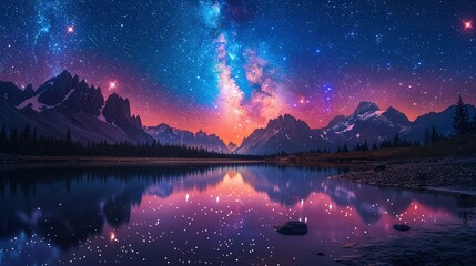 Beautiful fantasy starry night sky, blue and purple colorful, galaxy and aurora 4k wallpaper