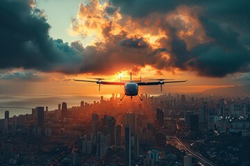 Air taxis for quick and convenient travel within cities and metropolitan areas - obrazy, fototapety, plakaty