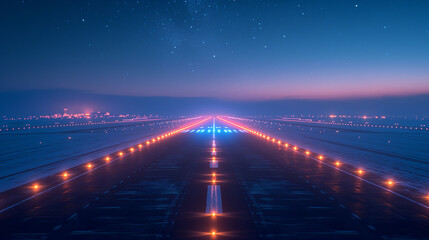 Airport runway in night.