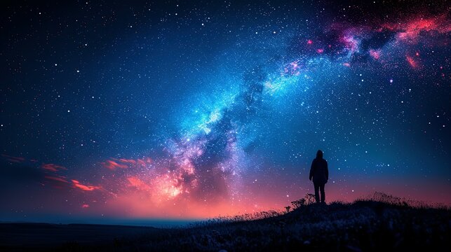 Beautiful fantasy starry night sky, blue and purple colorful, galaxy and aurora 4k wallpaper