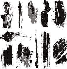 artistic texture of ink brush strokes, Isolated ink splashes and drops. Different handdrawn spray design, grunge splash