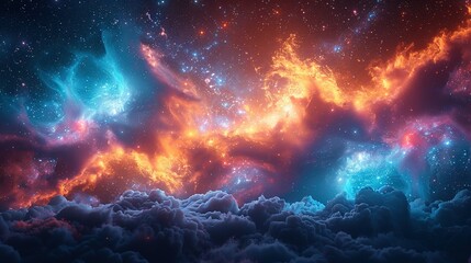 Beautiful fantasy starry night sky, blue and purple colorful, galaxy and aurora 4k wallpaper