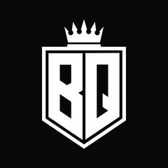 BQ Logo monogram bold shield geometric shape with crown outline black and white style design
