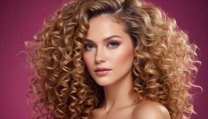 Glamorous Portrait Curly Volume Hairstyle, Luxurious Hair, and Beauty Makeup