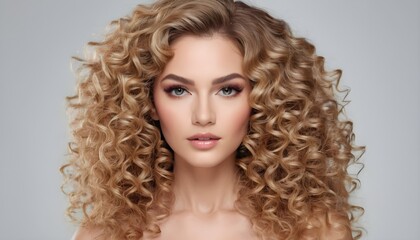 Glamorous Portrait Curly Volume Hairstyle, Luxurious Hair, and Beauty Makeup