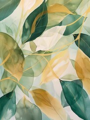 A painting depicting vibrant green leaves against a clean white backdrop, showcasing the intricate details and textures of each leaf.