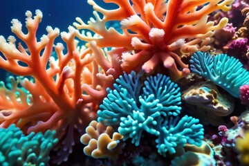 Colorful close-up view of a coral reef.