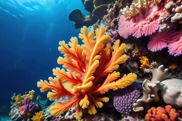 Obraz na płótnie Canvas Colorful close-up view of a coral reef.