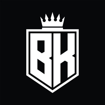 recommend clip art: BK Logo monogram bold shield geometric shape with crown outline black and white style design