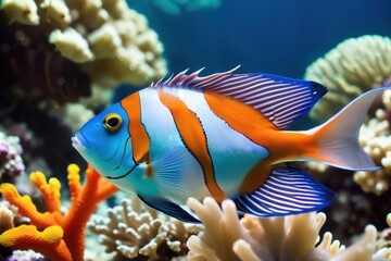Obraz premium Colorful tropical fish on the background of a coral reef.