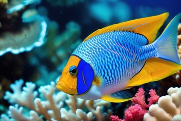 Colorful tropical fish on the background of a coral reef.