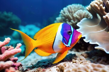 Fototapeta na wymiar Colorful tropical fish on the background of a coral reef.