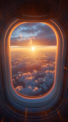  Clouds and sunrise beyond the plane's wing shot. 